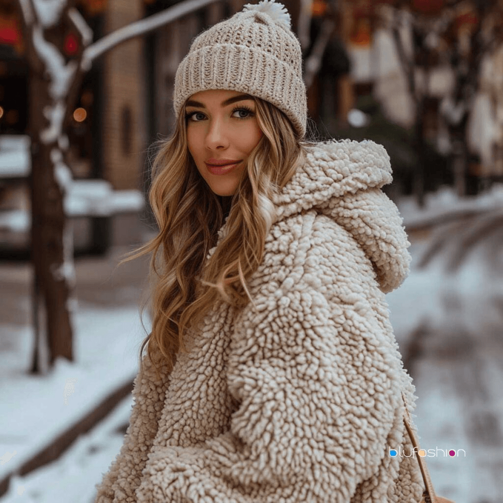 Woman in cozy winter outfit.
